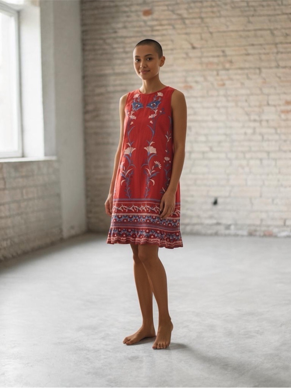 Anthropologie Akemi + Kin Lila Embroidered Sleeveless Shift Dress Linen Blend S